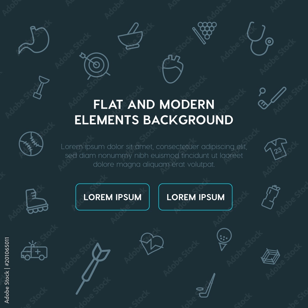 Poster health, sports outline vector icons and elements background concept on dark background...Multipurpose use on websites, presentations, brochures and more..