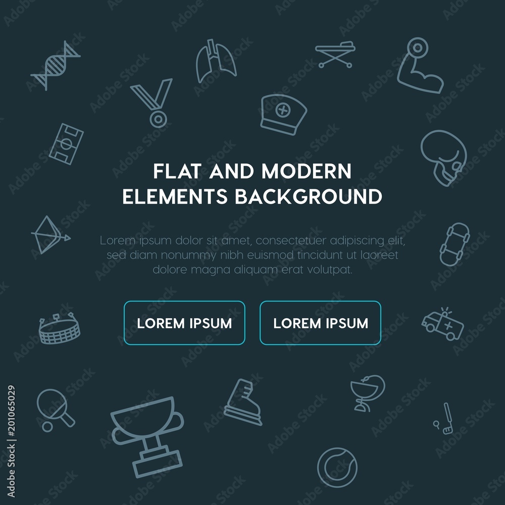 Poster health, sports outline vector icons and elements background concept on dark background...multipurpos