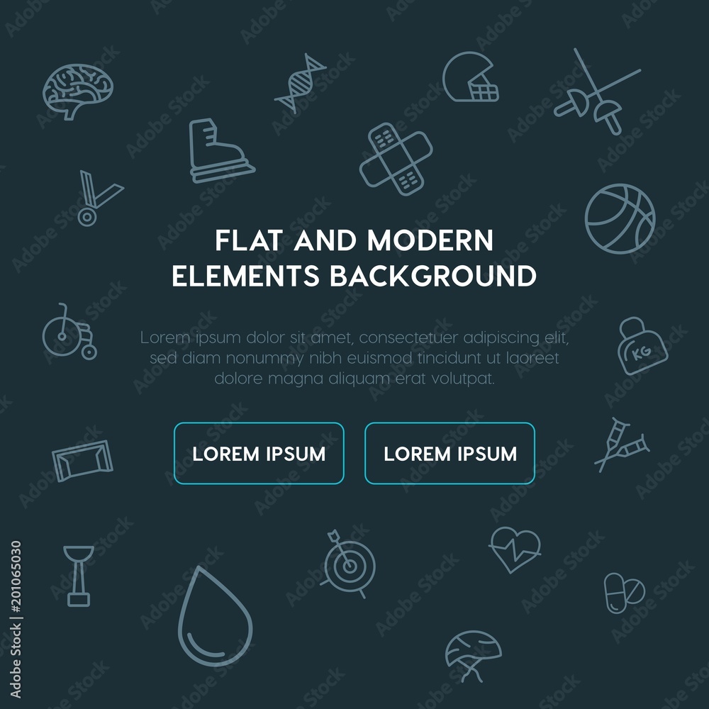Poster health, sports outline vector icons and elements background concept on dark background...multipurpos