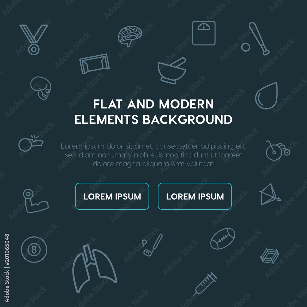 Poster health, sports outline vector icons and elements background concept on dark background...multipurpos
