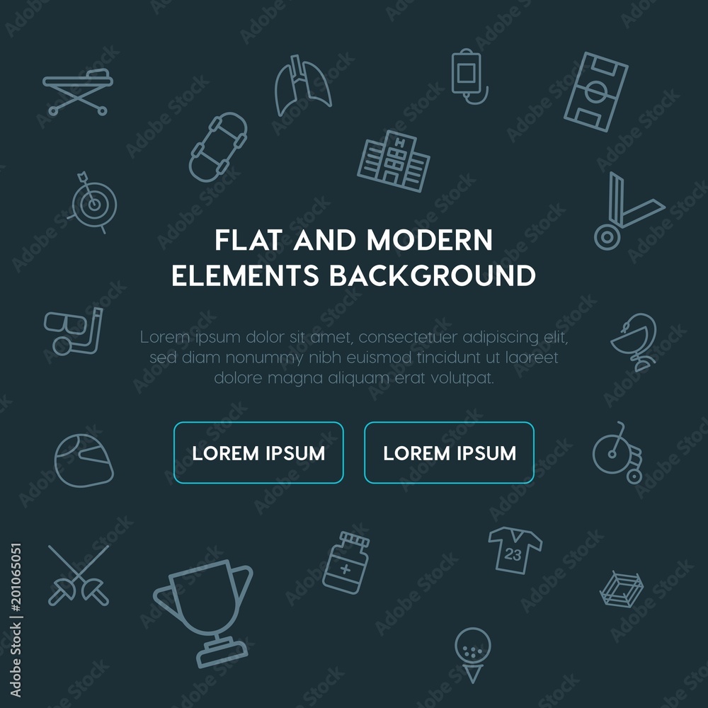 Poster health, sports outline vector icons and elements background concept on dark background...multipurpos