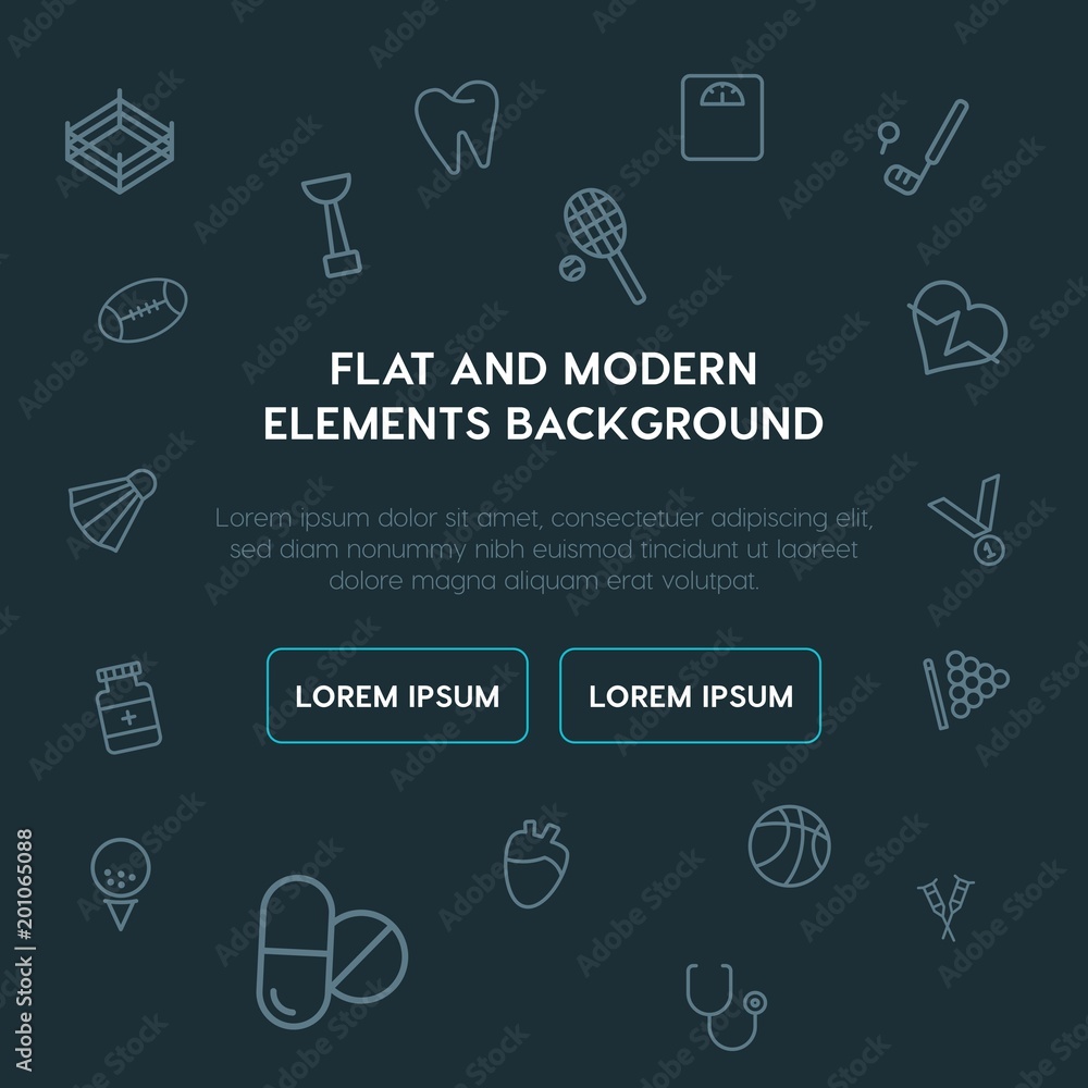 Poster health, sports outline vector icons and elements background concept on dark background...multipurpos