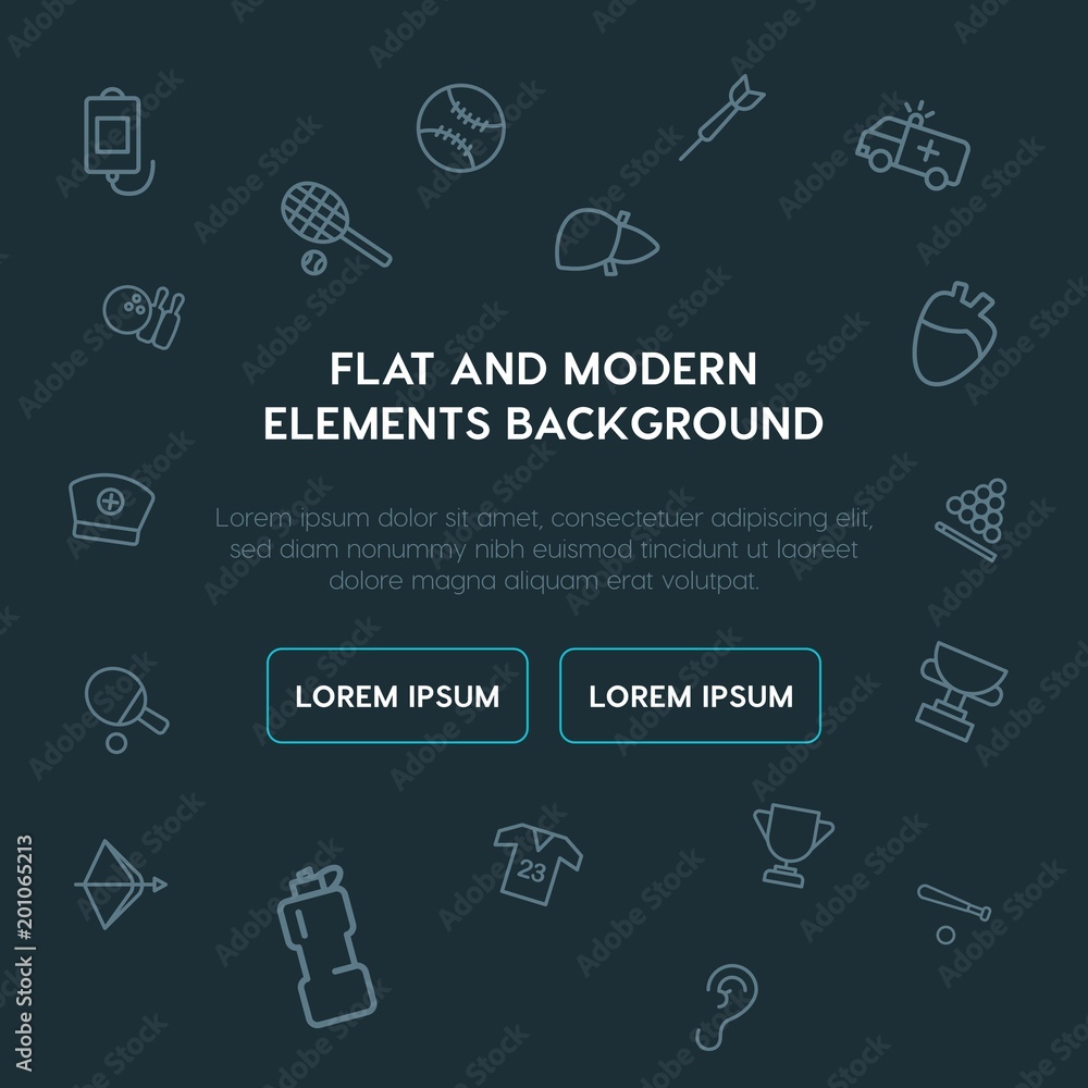 Poster health, sports outline vector icons and elements background concept on dark background...multipurpos
