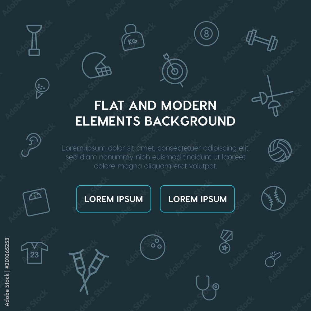 Poster health, sports outline vector icons and elements background concept on dark background...multipurpos
