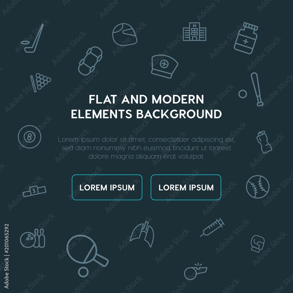 Poster health, sports outline vector icons and elements background concept on dark background...multipurpos