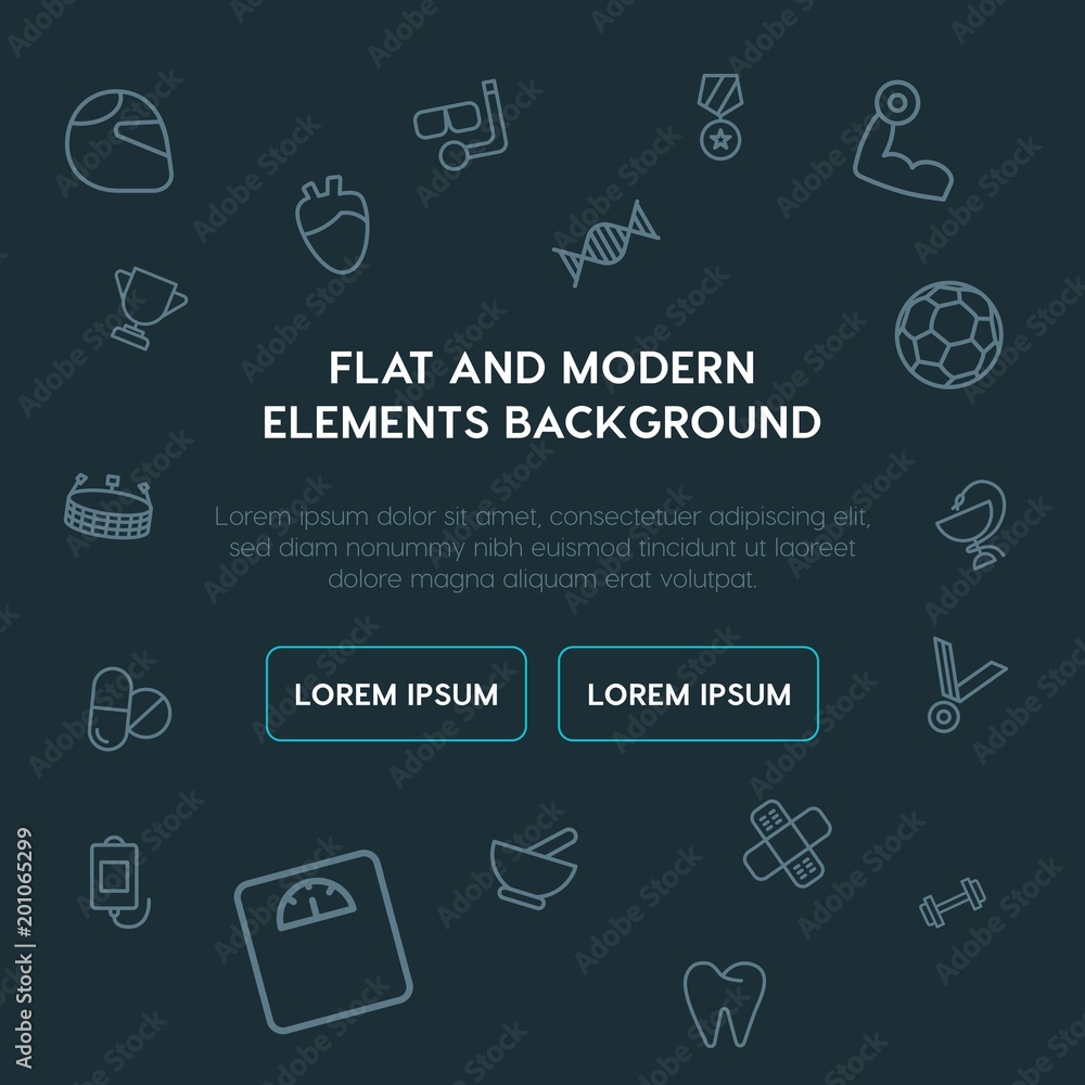 Poster health, sports outline vector icons and elements background concept on dark background...multipurpos
