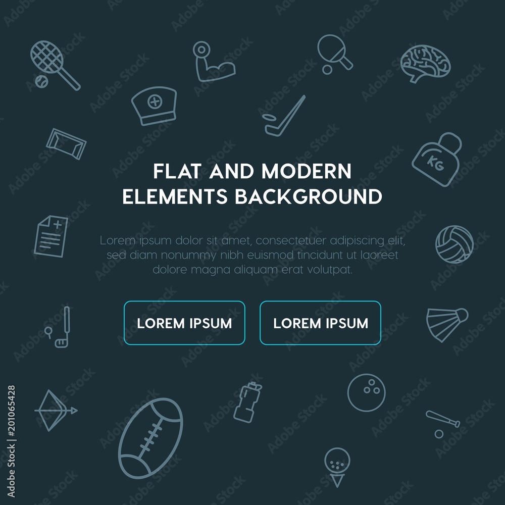 Poster health, sports outline vector icons and elements background concept on dark background...multipurpos