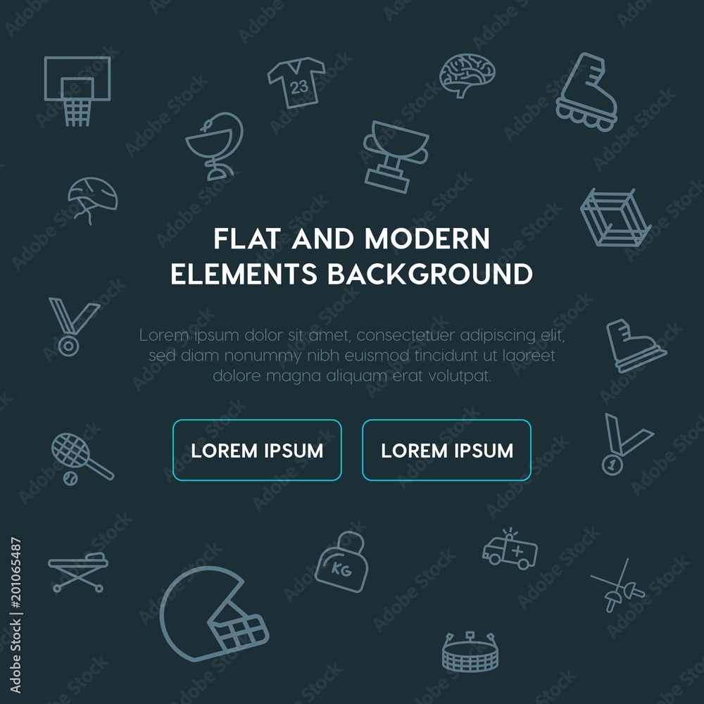 Poster health, sports outline vector icons and elements background concept on dark background...multipurpos