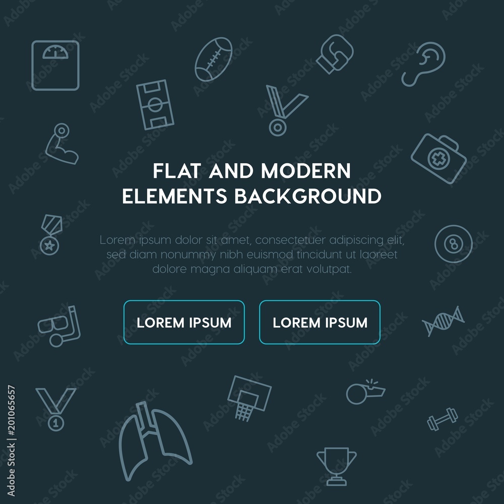 Poster health, sports outline vector icons and elements background concept on dark background...multipurpos