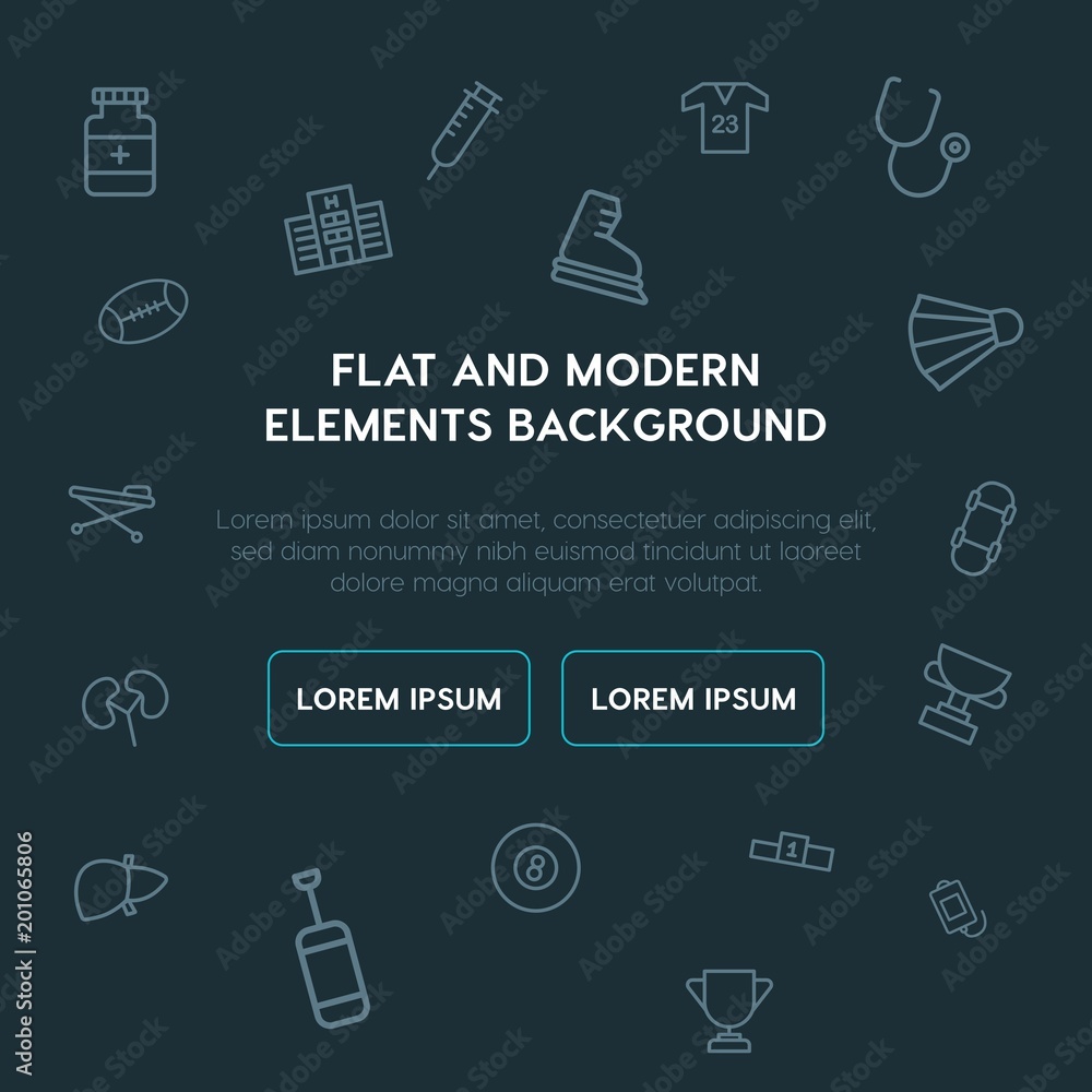Poster health, sports outline vector icons and elements background concept on dark background...multipurpos