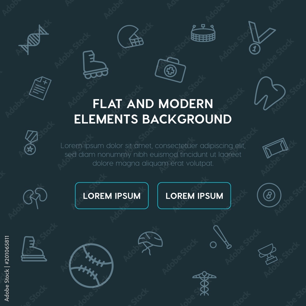 Poster health, sports outline vector icons and elements background concept on dark background...multipurpos