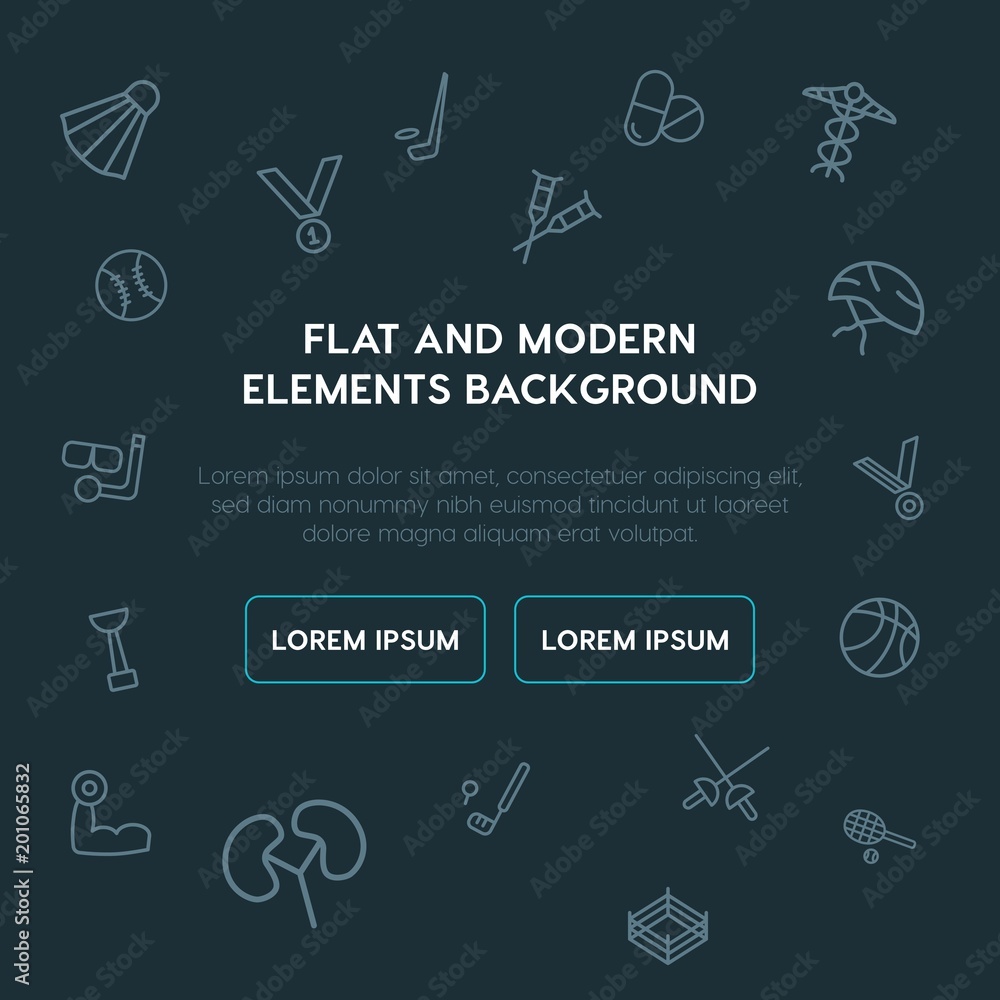 Poster health, sports outline vector icons and elements background concept on dark background...multipurpos