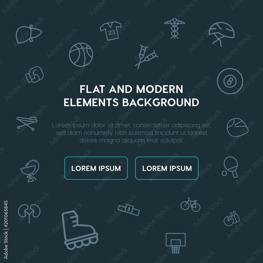 Poster health, sports outline vector icons and elements background concept on dark background...multipurpos
