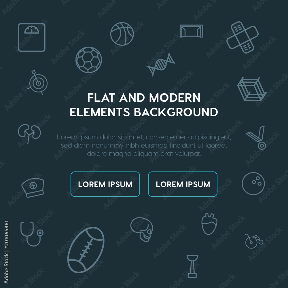 Poster health, sports outline vector icons and elements background concept on dark background...multipurpos