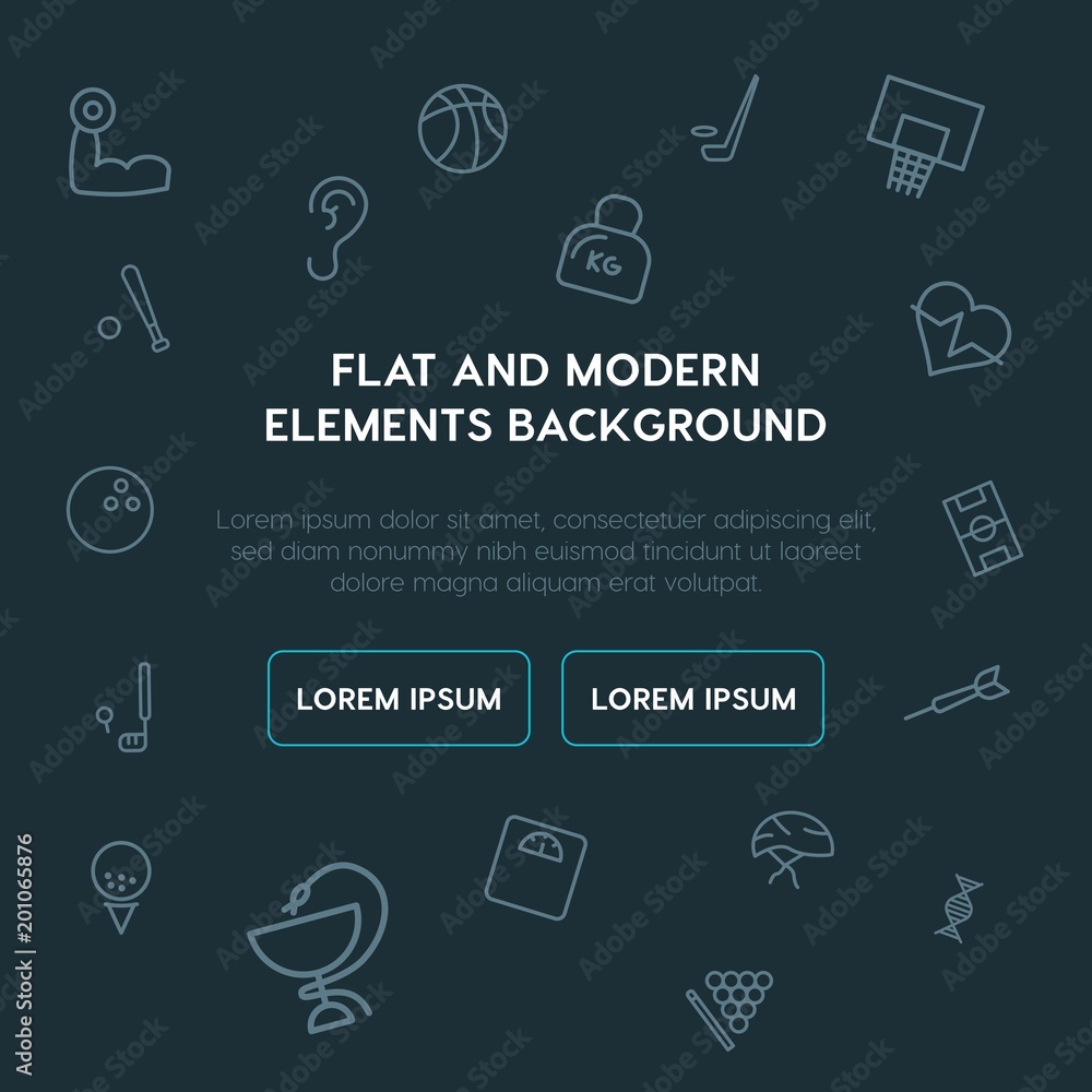 Poster health, sports outline vector icons and elements background concept on dark background...multipurpos