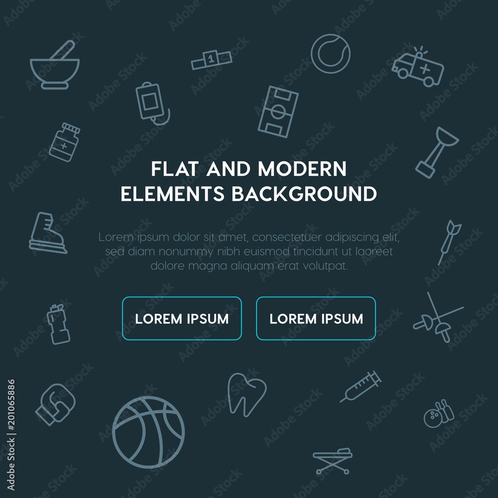 Poster health, sports outline vector icons and elements background concept on dark background...multipurpos