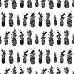 Pineapple hand drawn seamless pattern. Fruit background. Tropical design for vacation textile print. Vector illustration