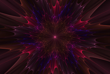 Obraz premium Beautiful fractal abstract explosion star illustration - red and blue - background, Fractal explosion star with gloss and lines, Flash light