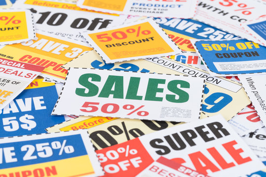 Sales saving discount coupon voucher, coupons are mock-up