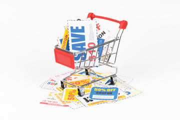 Saving discount coupon voucher in shopping cart, coupons are mock-up