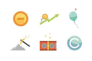 Token ICO vector illustration and blockchain technology icons.