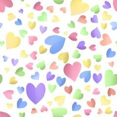 Fototapeta na wymiar Seamless pattern background with cute color hearts. Paper love vector illustration. Template for Valentines Day.