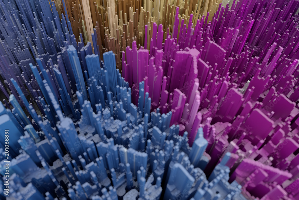 Poster abstract 3d rendering of chaotic cubes. symbolizing an abstract city. futuristic background.