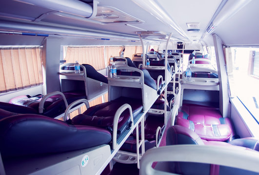 interior of sleeper bus for tourists and other passengers