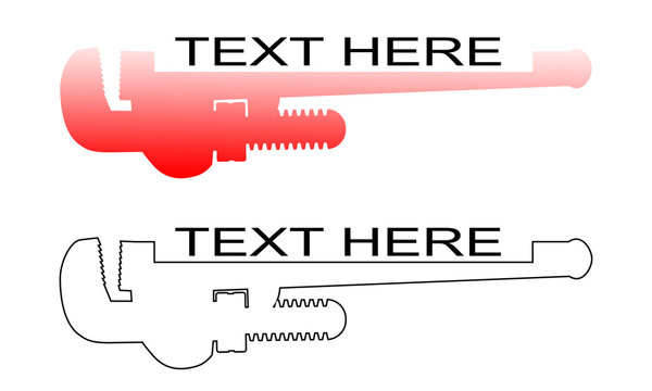 logo for plumber composed of a wrench pipe with space dedicated to a customizable text/two versions of a logo for plumber made with a stylized wrench pipe and space for the company name