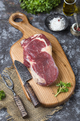 Raw ribeye steak