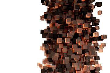 Abstract 3d rendering of chaotic cubes. Cubes in empty space. Futuristic background.