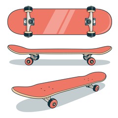 Red skateboard from various angles - color vector illustration.