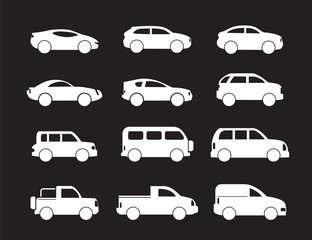 Set of white cars icons - Illustration stock vector