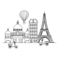 paris city with eiffel tower and scooter scene vector illustration design