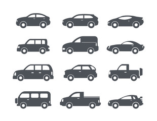 Set of black car icons - Illustration stock vector