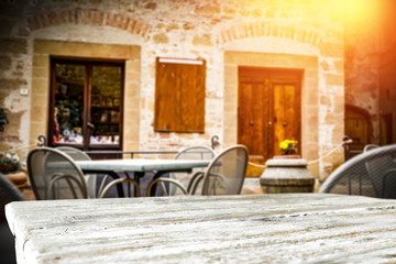 Table background of free space and cafe in Tuscany 