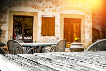 Table background of free space and cafe in Tuscany 