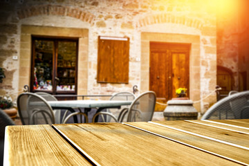 Table background of free space and cafe in Tuscany 