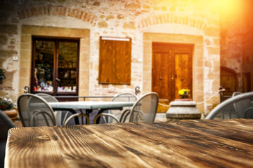 Table background of free space and cafe in Tuscany 