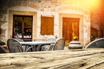 Table background of free space and cafe in Tuscany 