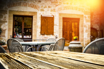 Table background of free space and cafe in Tuscany 