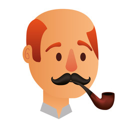 man bald smoking pipe comic character vector illustration design