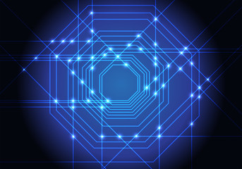 Abstract blue lines light octagons technology design modern futuristic background vector