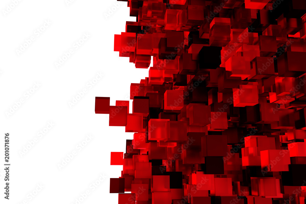 Poster abstract 3d rendering of chaotic cubes. flying shapes in empty space. dynamic background