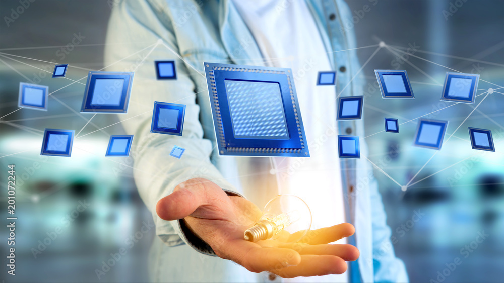 Poster processor chip and network connection - 3d render