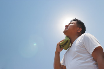 Young man and heat stroke.