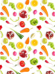 Wallpaper abstract composition of fruits and vegetables. Food pattern vegetables. Healthy food concept. Vegetables isolated, top view.