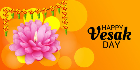 Vesak Day with Pink Lotus Flower.