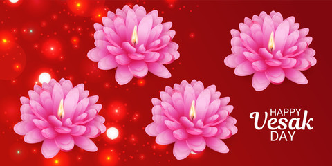 Vesak Day with Pink Lotus Flower.