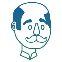bald man character face with mustache vector illustration degraded color